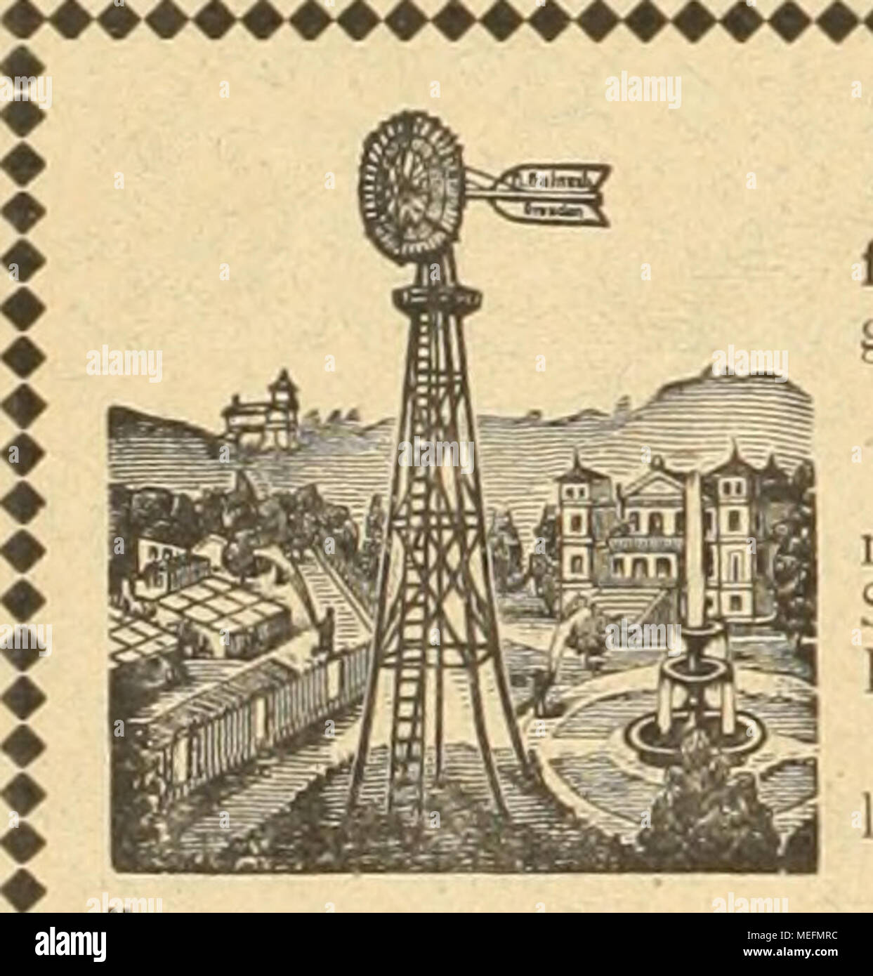 . Die Gartenkunst . ???????????????&lt; Kostenlose Wasserversorgung für Villen, Wohnhäuser, Gärtnereien, Güter, Fabriken, Zie- geleien, Steinbrüche u.s.w. sowie ganze Gemeinden mittels Windmotore &quot;&quot;^^ mit exakter Selbstregulierung, an Leistungsfähigkeit, Sturmsicherheit und Dauerhaftigkeit weder von Fabri- katen des In- und Auslandes auch nur annähernd erreicht. Wasserleitungs-Anlagen iefert komplet und betriebsfertig auf Jahrzehnte lange Erfahrung hin die 1 Starke-- 1 I nikebäuittc. 1 5 Grosse Vorräte von Linden, LTlmen. a Ahorn u. s. w. in prachtvoller, ver- S pflanzter Ware, mit s Stock Photo