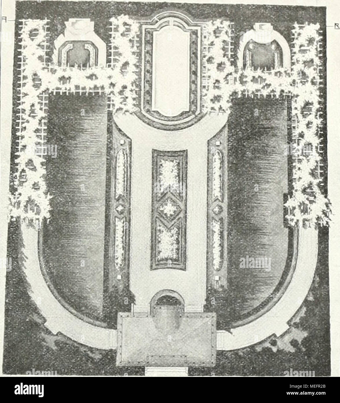 . Die Gartenkunst . iflUSSTE-LLUNßSQFIRTEN-FR. SRRHE Dflm"ENRRCniTEnT MflNNhEIM Ijageplan des Sondergarteus von Fr. Brahe auf der Mannheimer Gartenbauausstellung. gesuchter Weise die Formensprache der Modernsten nach- geahmt ist. Weshalb Brahe den Garten einen.,Römischen"ge- nannt hat, ist mir nicht verständlich geworden — riimischo Anklänge habe ich nicht gefunden. Aber es braucht doch auch einer Sache, die an sich gut ist, nicht erst durch '^ „Motive" u. dgl. Bedeutung beigelegt zu werden? .2: Der eigentliche Zugang zum Garten wurde durch ein (X> Gartenhaus (Seite 237) gebi Stock Photo