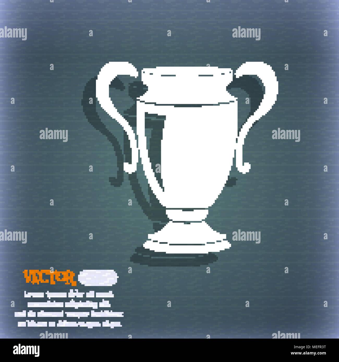 Trophy icon. On the blue-green abstract background with shadow and ...