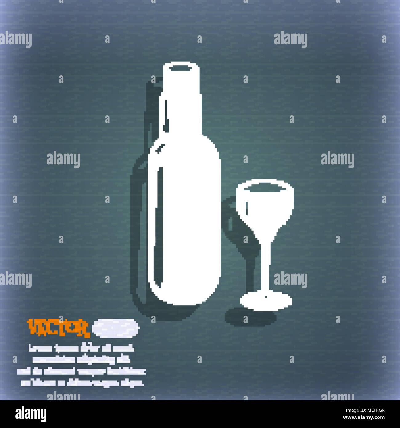 Bottle of wine and glass icon. On the blue-green abstract background ...