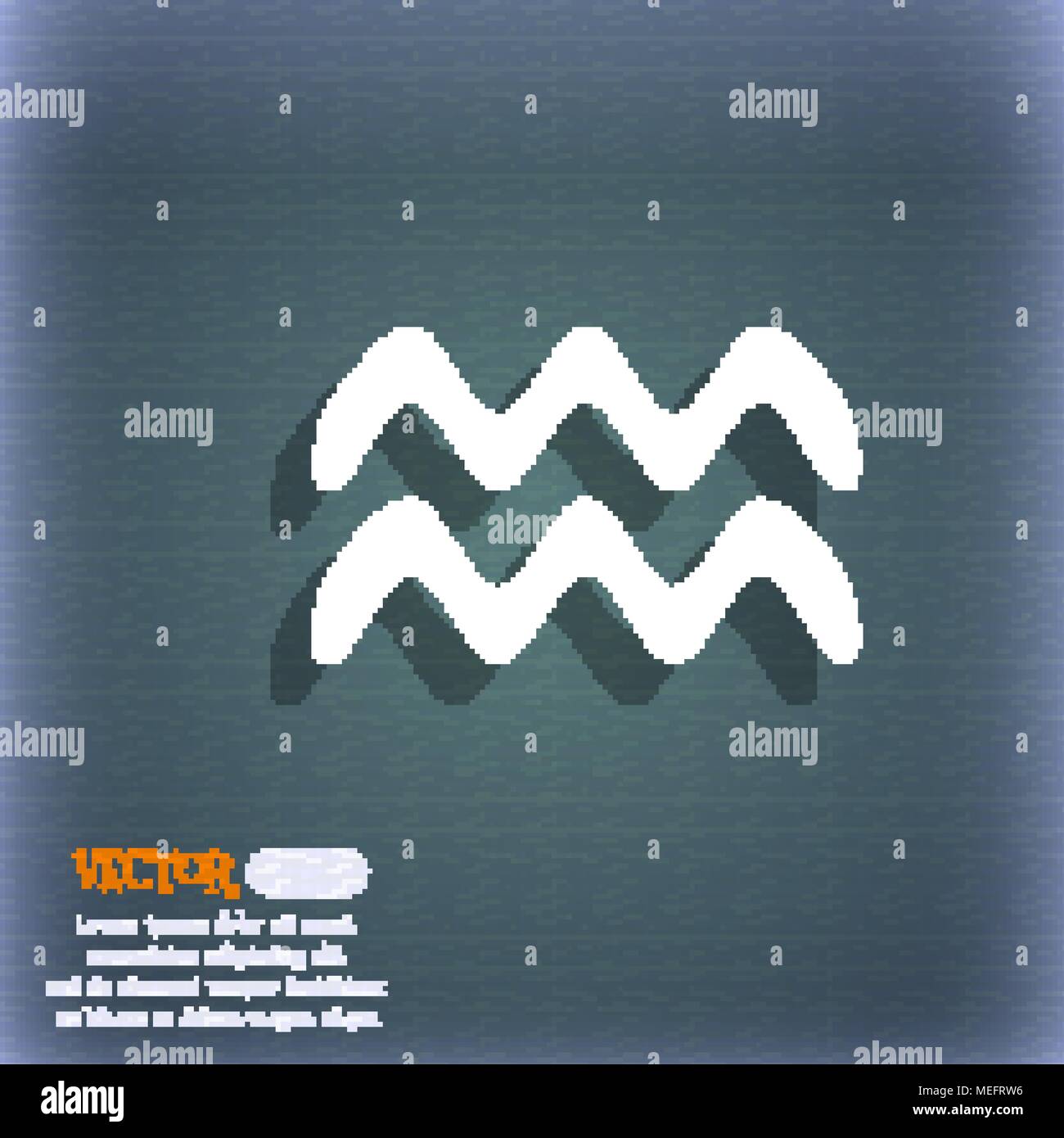 Aquarius icon. On the bluegreen abstract background with shadow and