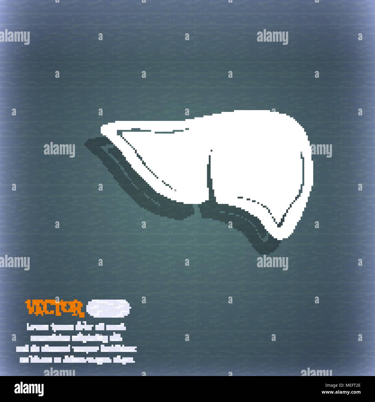 Liver icon. On the blue-green abstract background with shadow and space ...