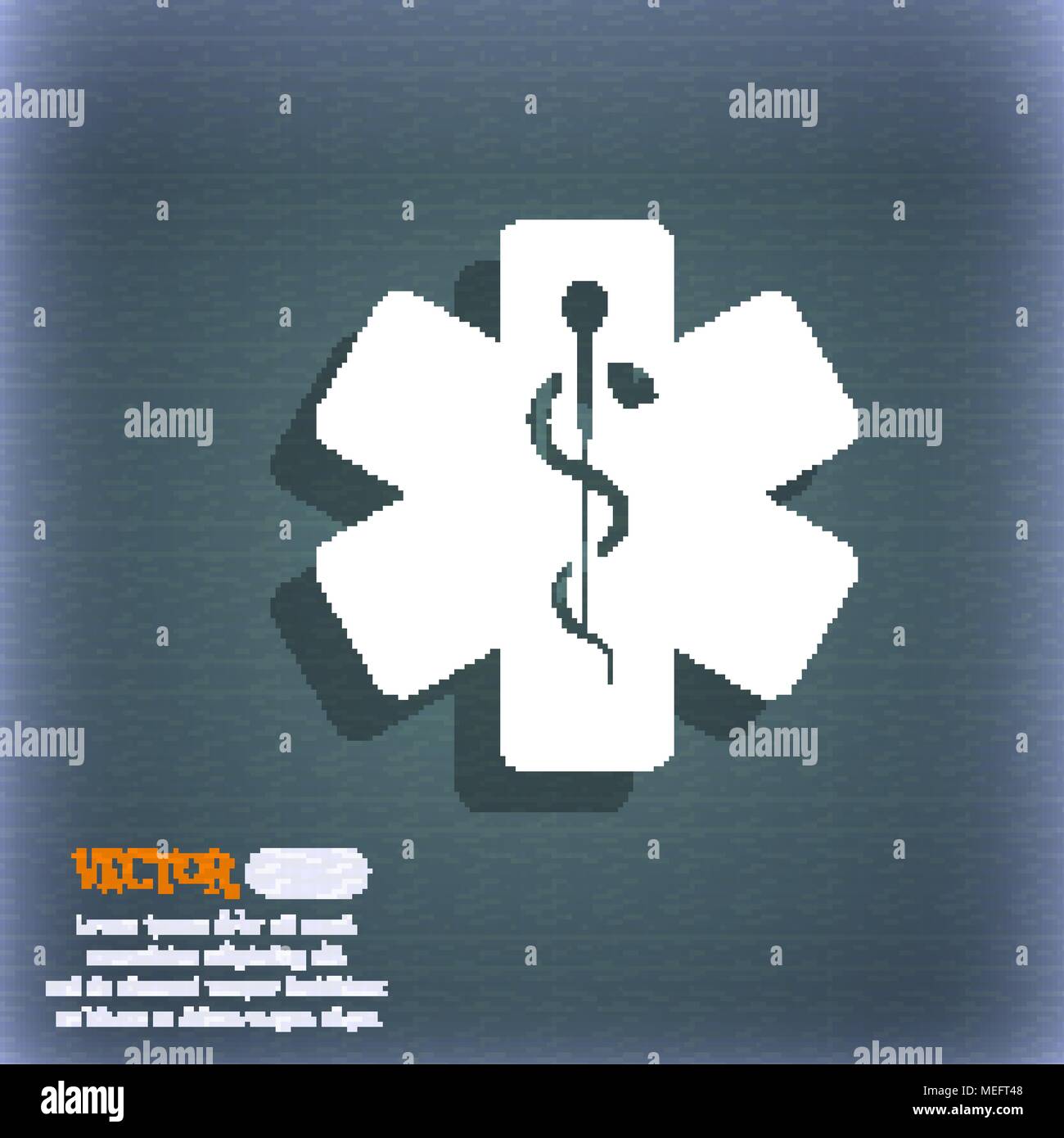 Medicine icon. On the blue-green abstract background with shadow and ...