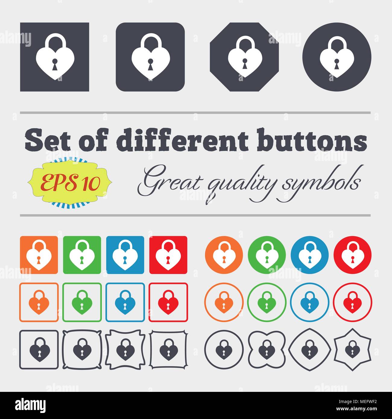 Lock in the shape of heart icon sign. Big set of colorful, diverse ...