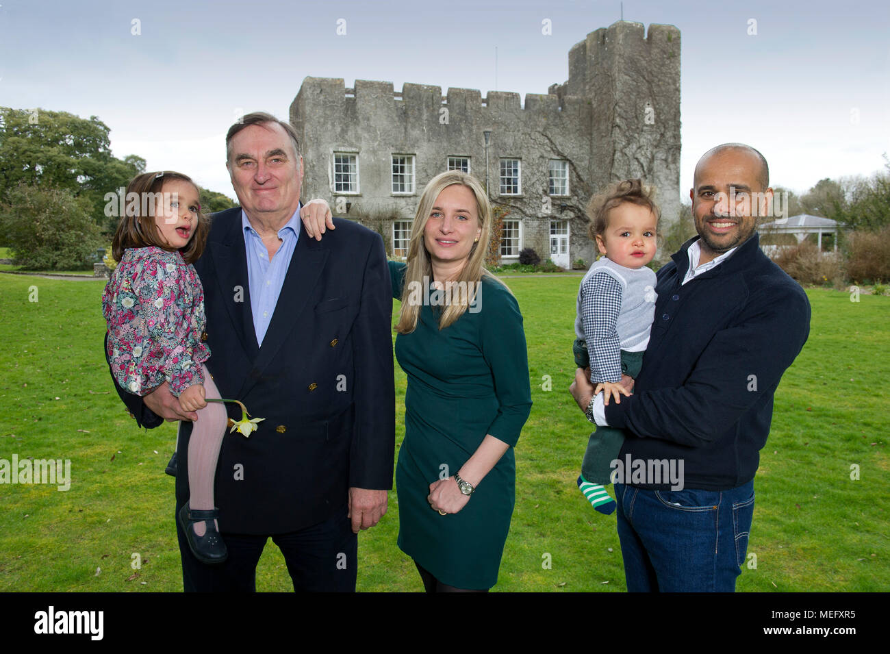 Fonmon Castle,Barry,Wales, the family home of Sir Brooke Boothby,his daughter and son in law,Riaz & Aliki Currimjee with children Hugo & Aian Stock Photo