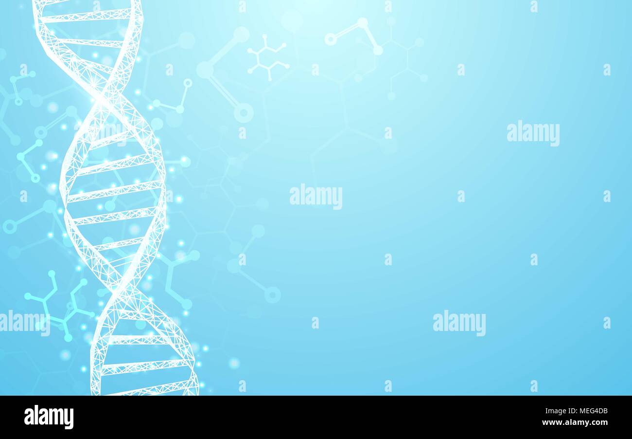 Wireframe DNA molecules structure mesh on soft blue background. Science and Technology concept Stock Vector