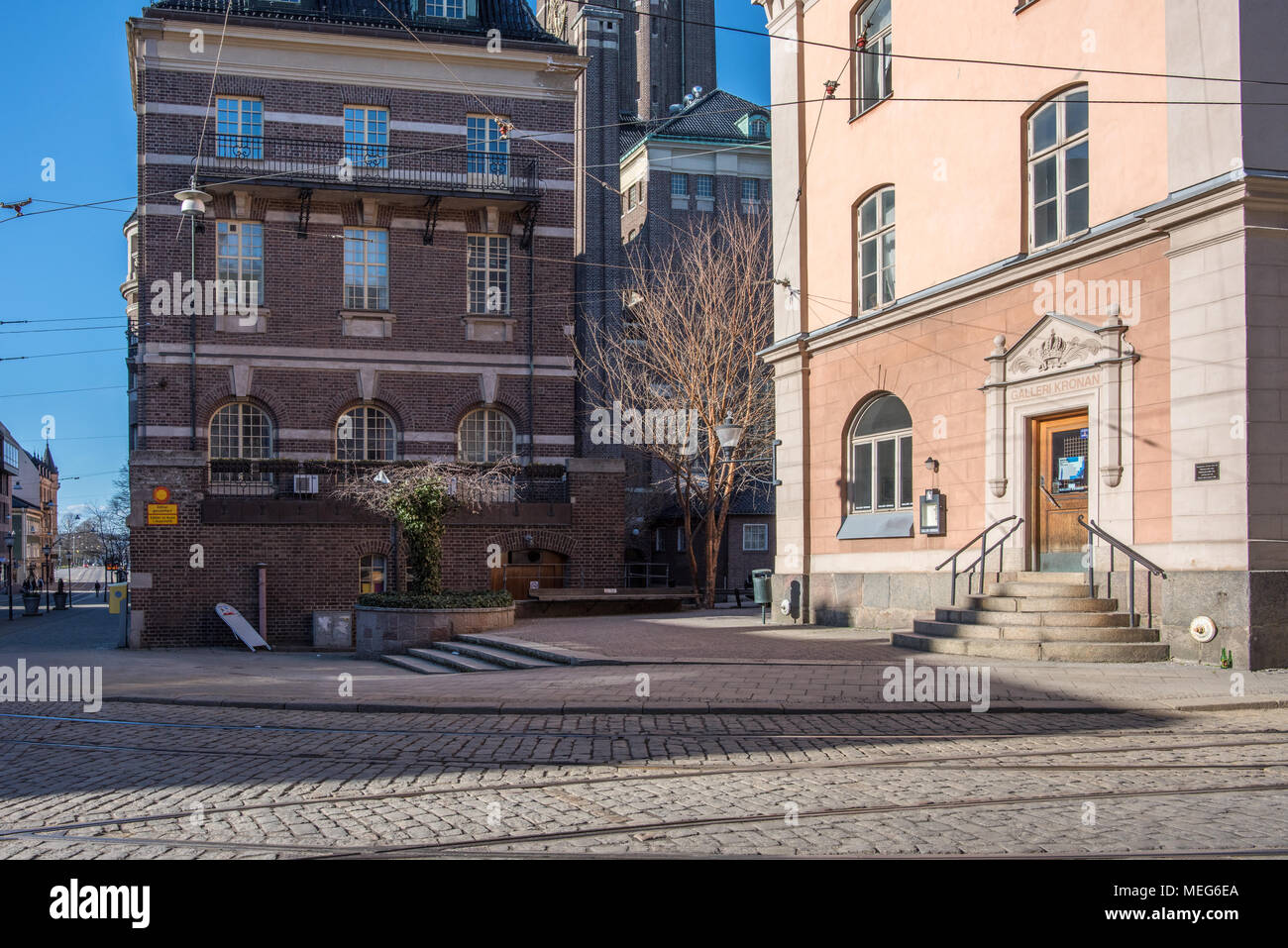Trädgårdsgatan street in downtown Norrkoping. Norrkoping is a historic