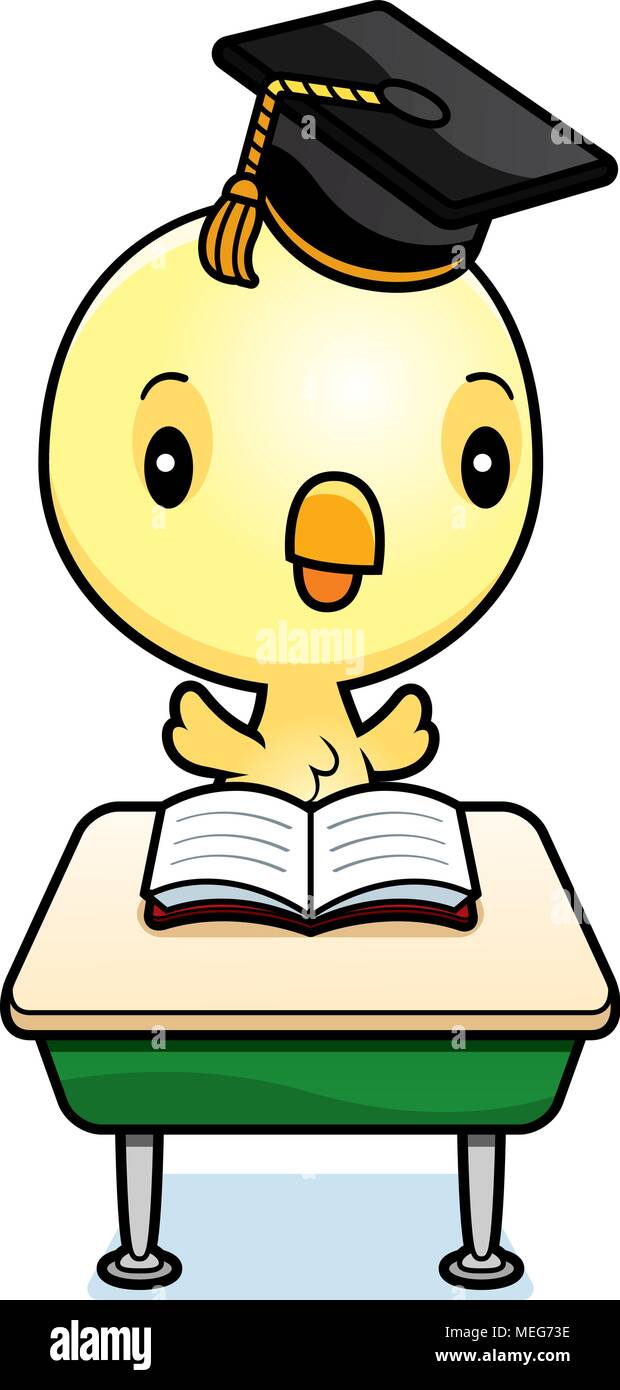 A Cartoon Illustration Of A Baby Chick Student Sitting At A