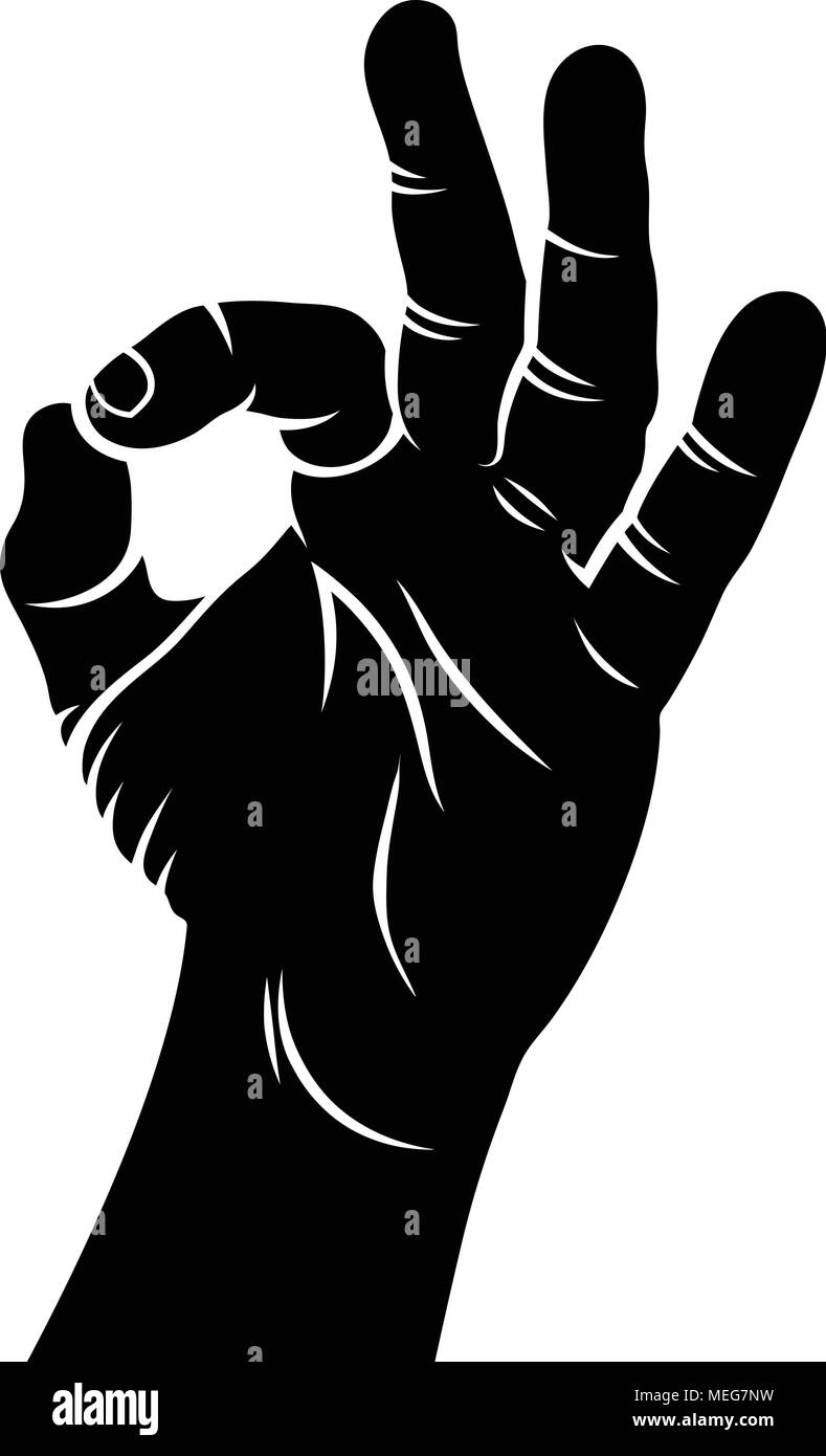 Ok hand sign. Hand-drawn sketch. Vector illustration. A hand showing symbol Okay Stock Vector