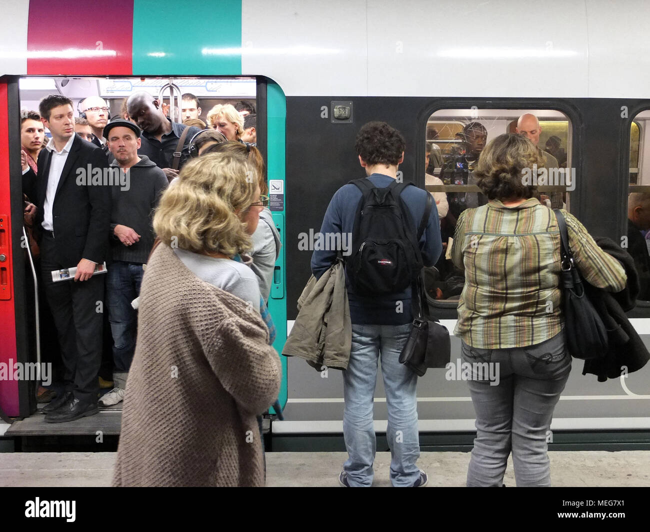 Commuters on the RER in Paris Stock Photo