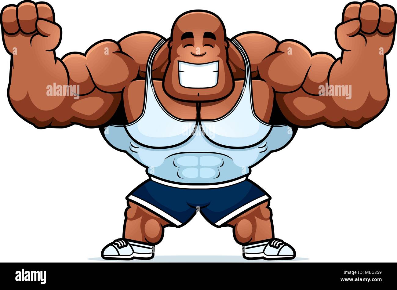 A cartoon illustration of a personal trainer celebrating. Stock Vector