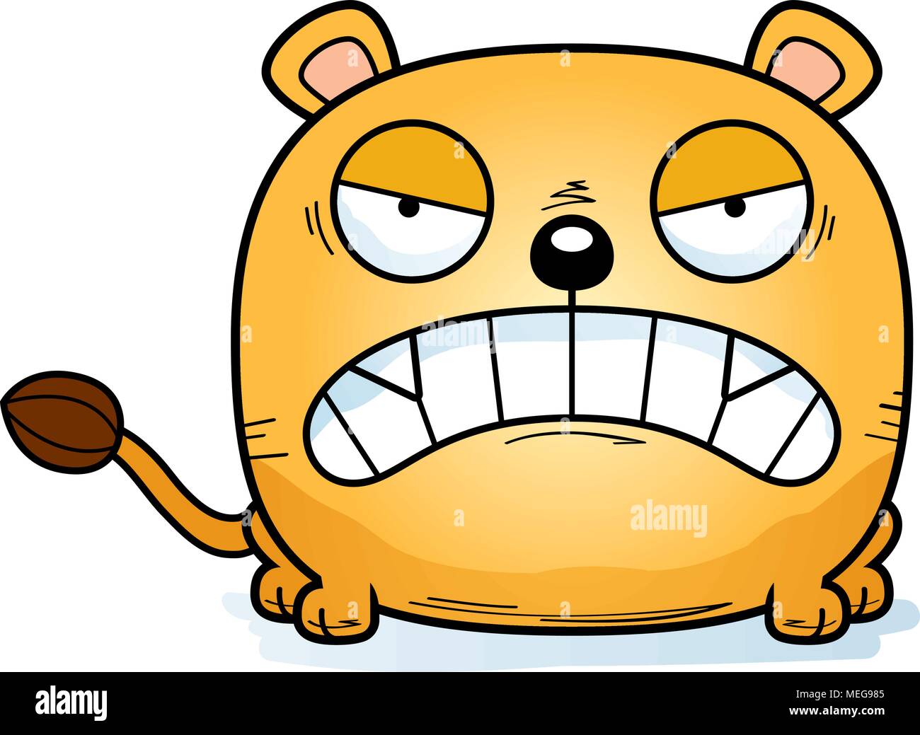 A cartoon illustration of a lioness cub with an angry expression. Stock Vector