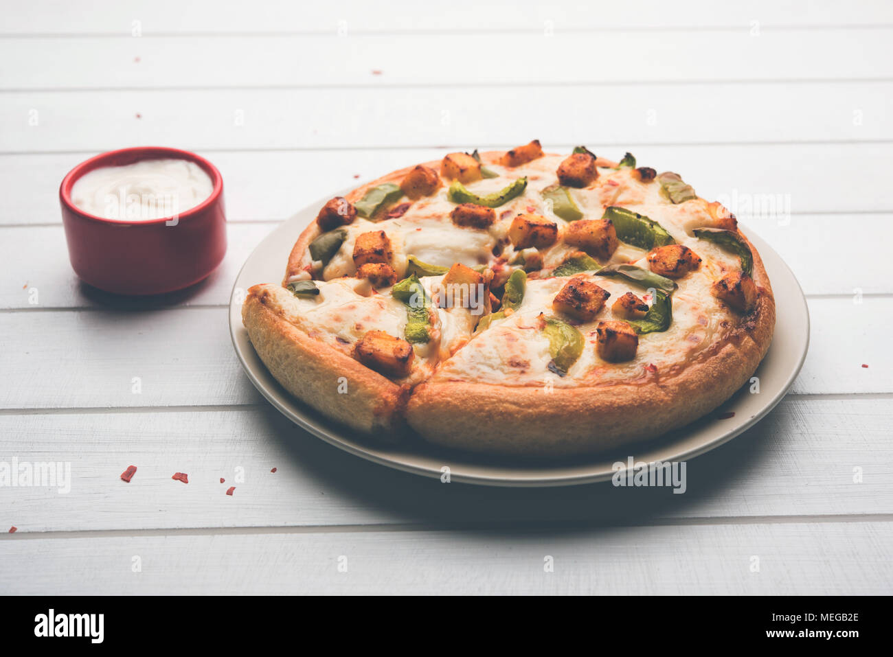 Indian Paneer Pizza With Fresh Cottage Cheese Cubes And White