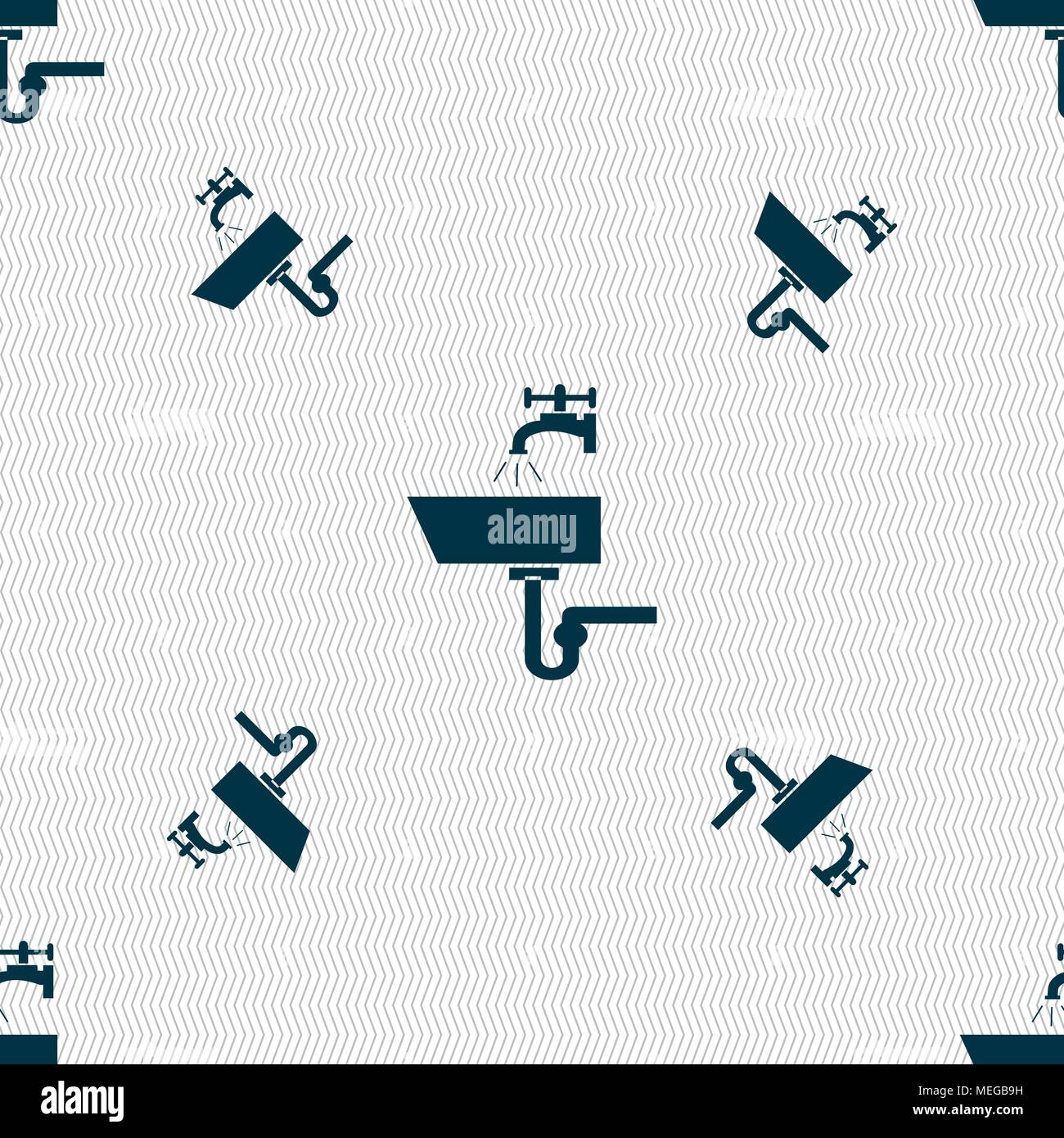 Washbasin icon sign. Seamless pattern with geometric texture. Vector illustration Stock Vector