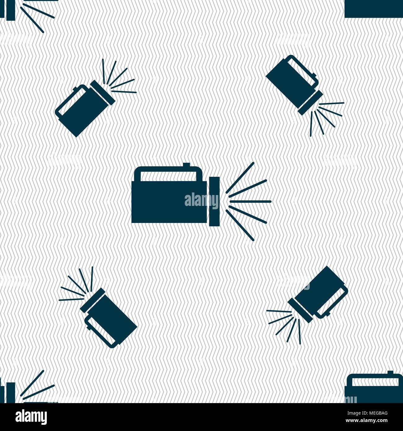 flashlight icon sign. Seamless pattern with geometric texture. Vector illustration Stock Vector