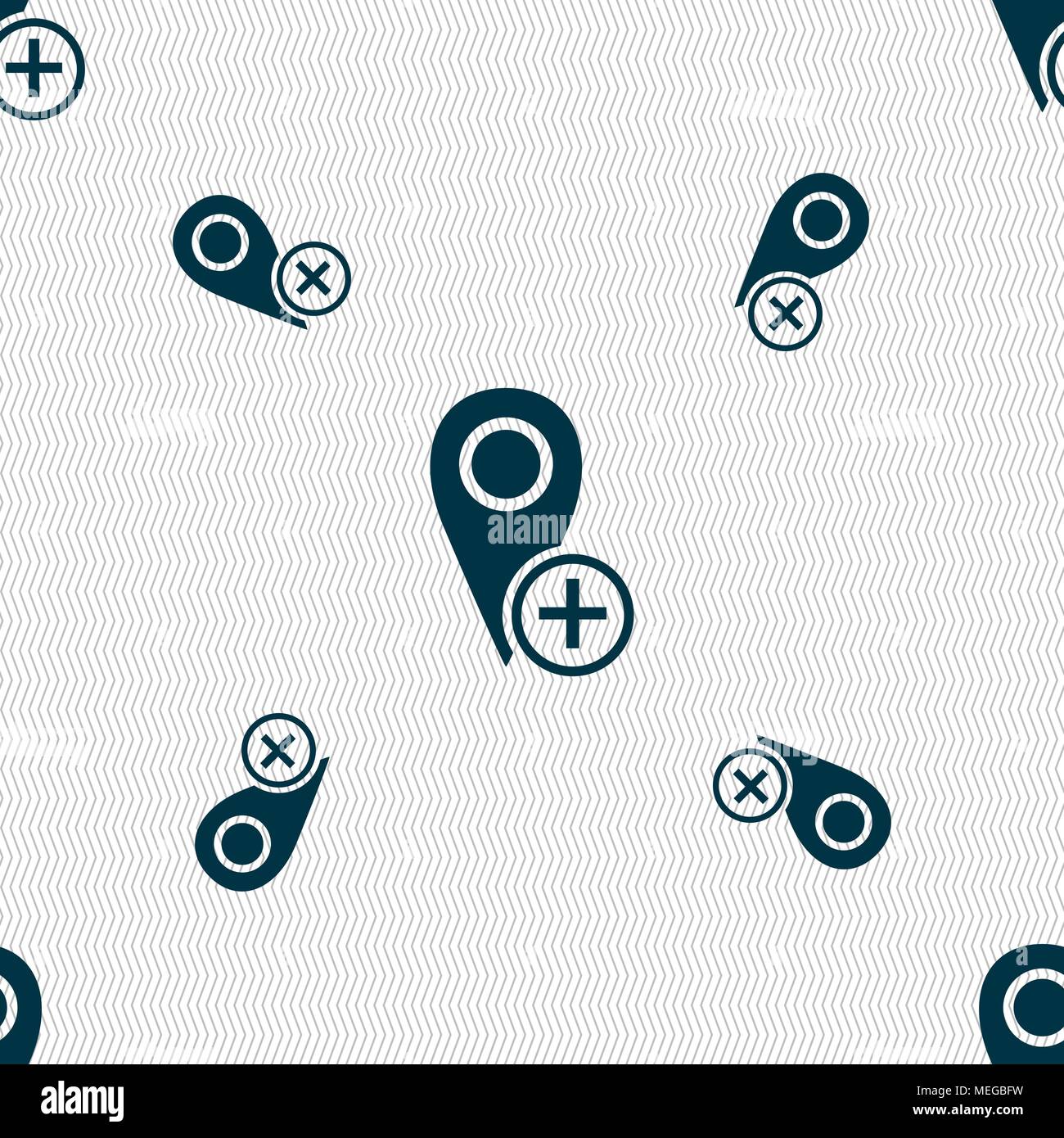 Map pointer icon sign. Seamless pattern with geometric texture. Vector illustration Stock Vector