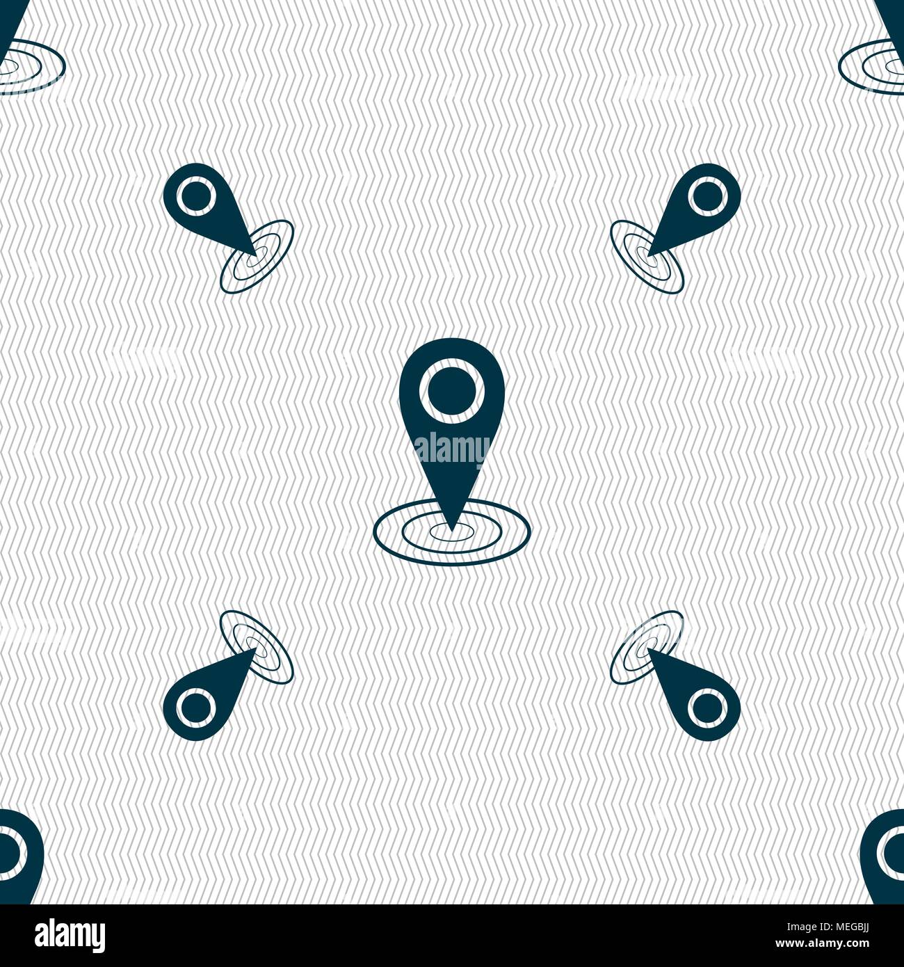 Map pointer icon sign. Seamless pattern with geometric texture. Vector illustration Stock Vector