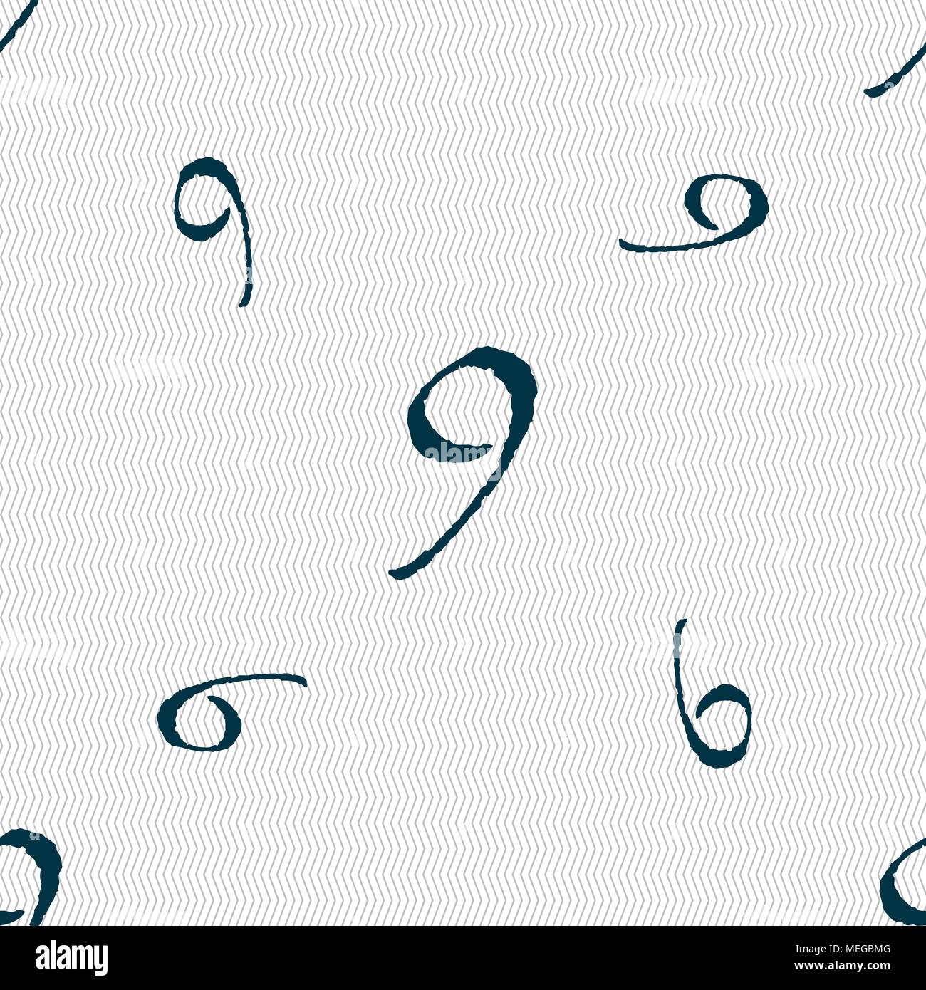 number Nine icon sign. Seamless pattern with geometric texture. Vector illustration Stock Vector