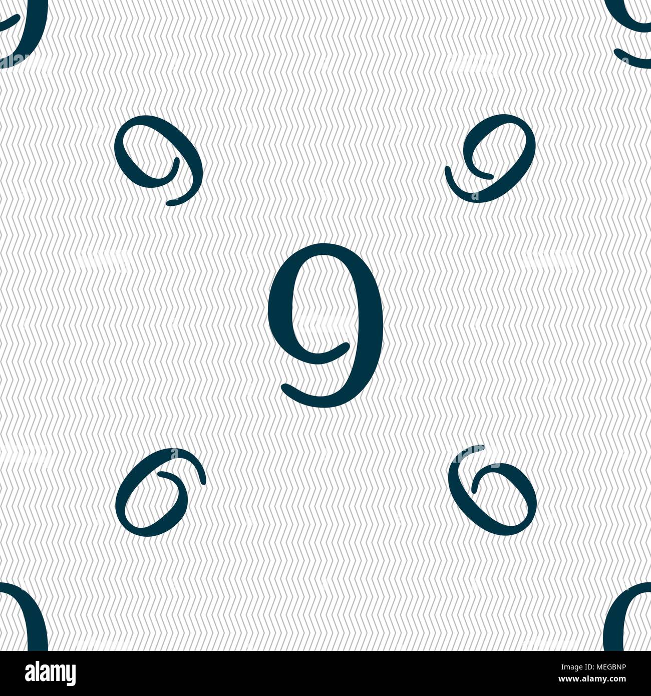 number Nine icon sign. Seamless pattern with geometric texture. Vector illustration Stock Vector