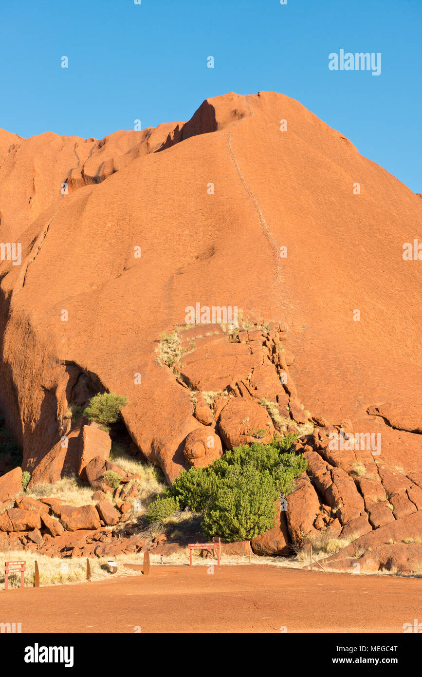 Footpath up Uluru (Ayers Rock). To respect Aboriginal culture, few people now climb the rock. Stock Photo