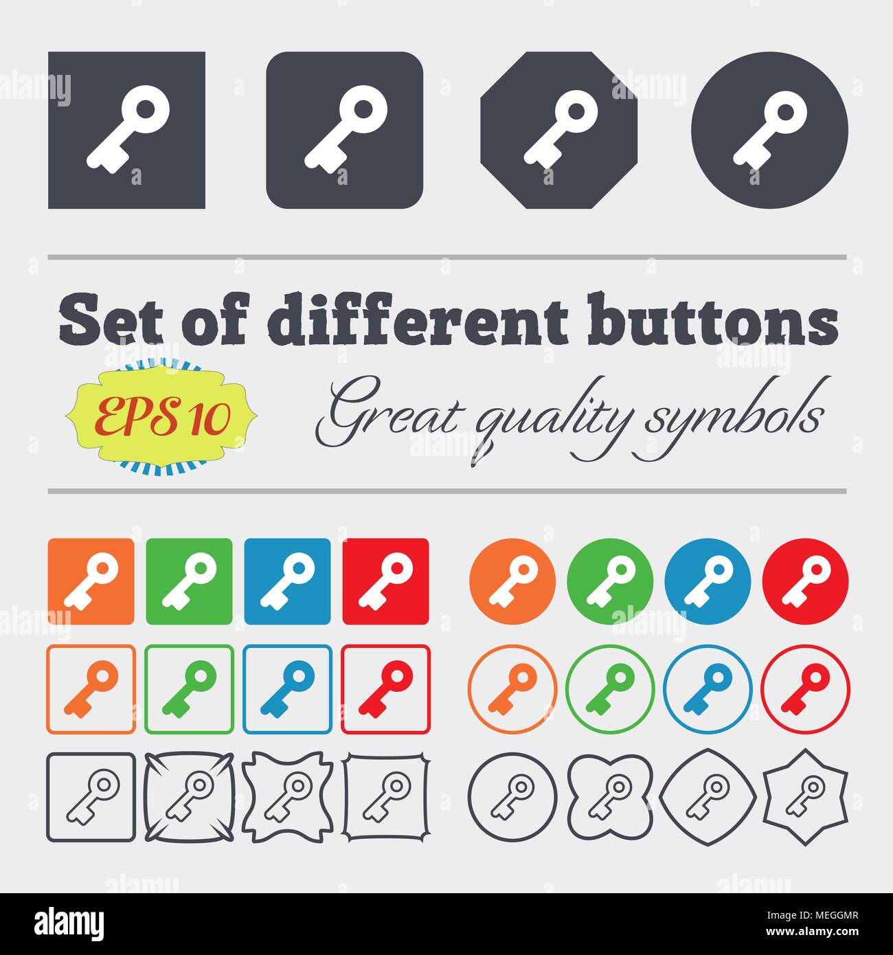 Key icon sign. Big set of colorful, diverse, high-quality buttons ...