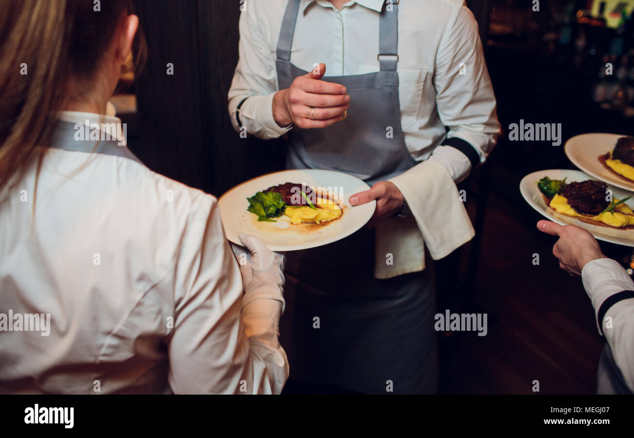 Restaurant Waiter Carrying Plates Food High Resolution Stock