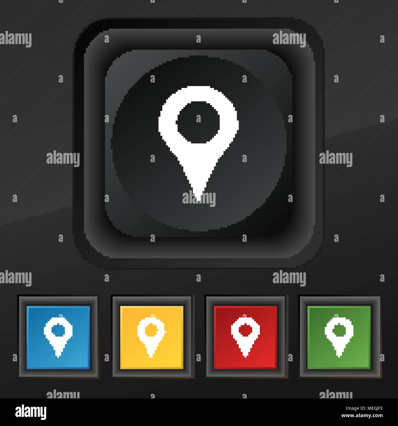 Map pointer, GPS location icon symbol. Set of five colorful, stylish ...