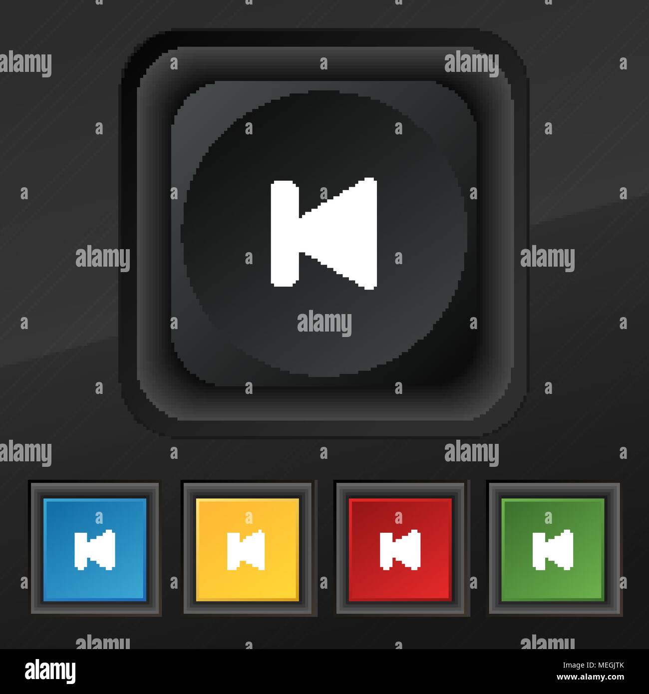 fast backward icon symbol. Set of five colorful, stylish buttons on ...