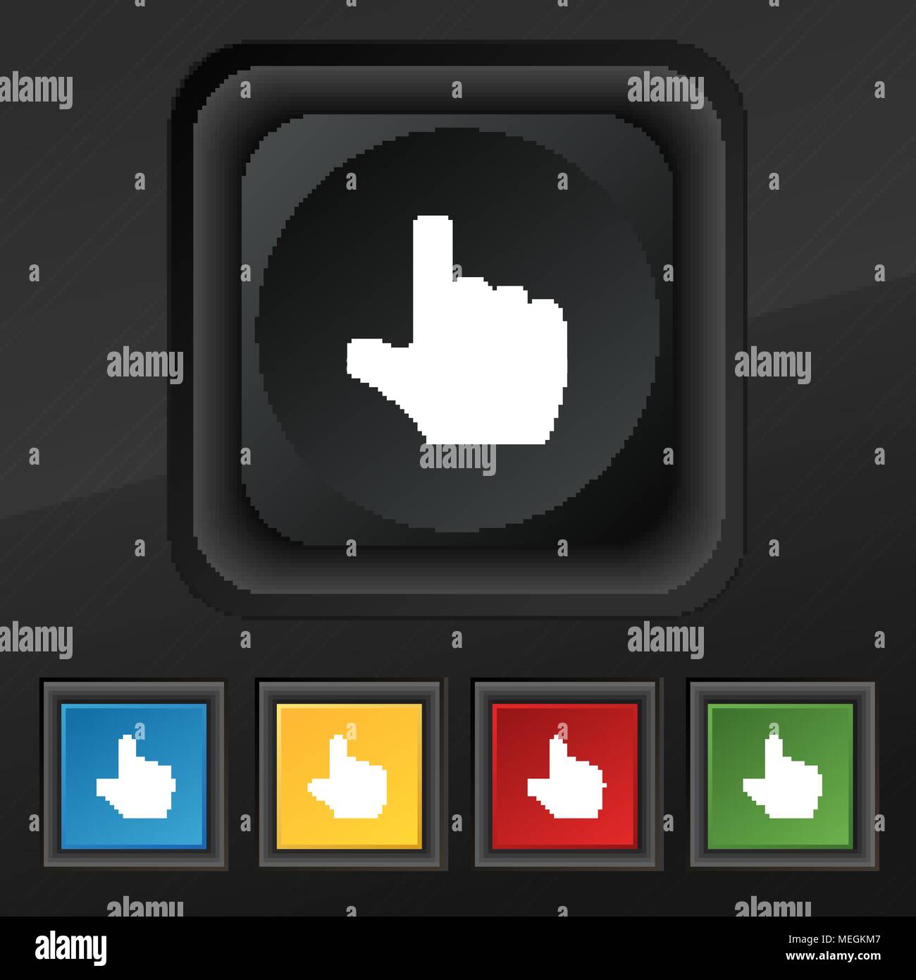 pointing hand icon symbol. Set of five colorful, stylish buttons on ...