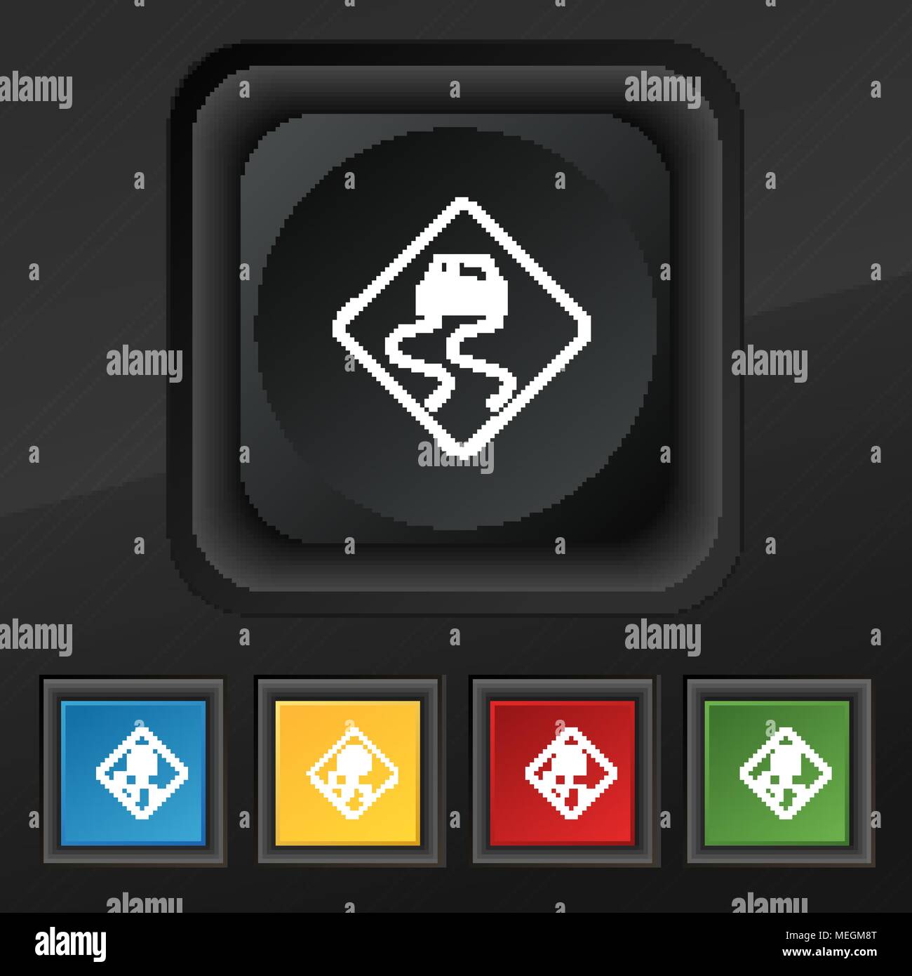 Road slippery icon symbol. Set of five colorful, stylish buttons on ...
