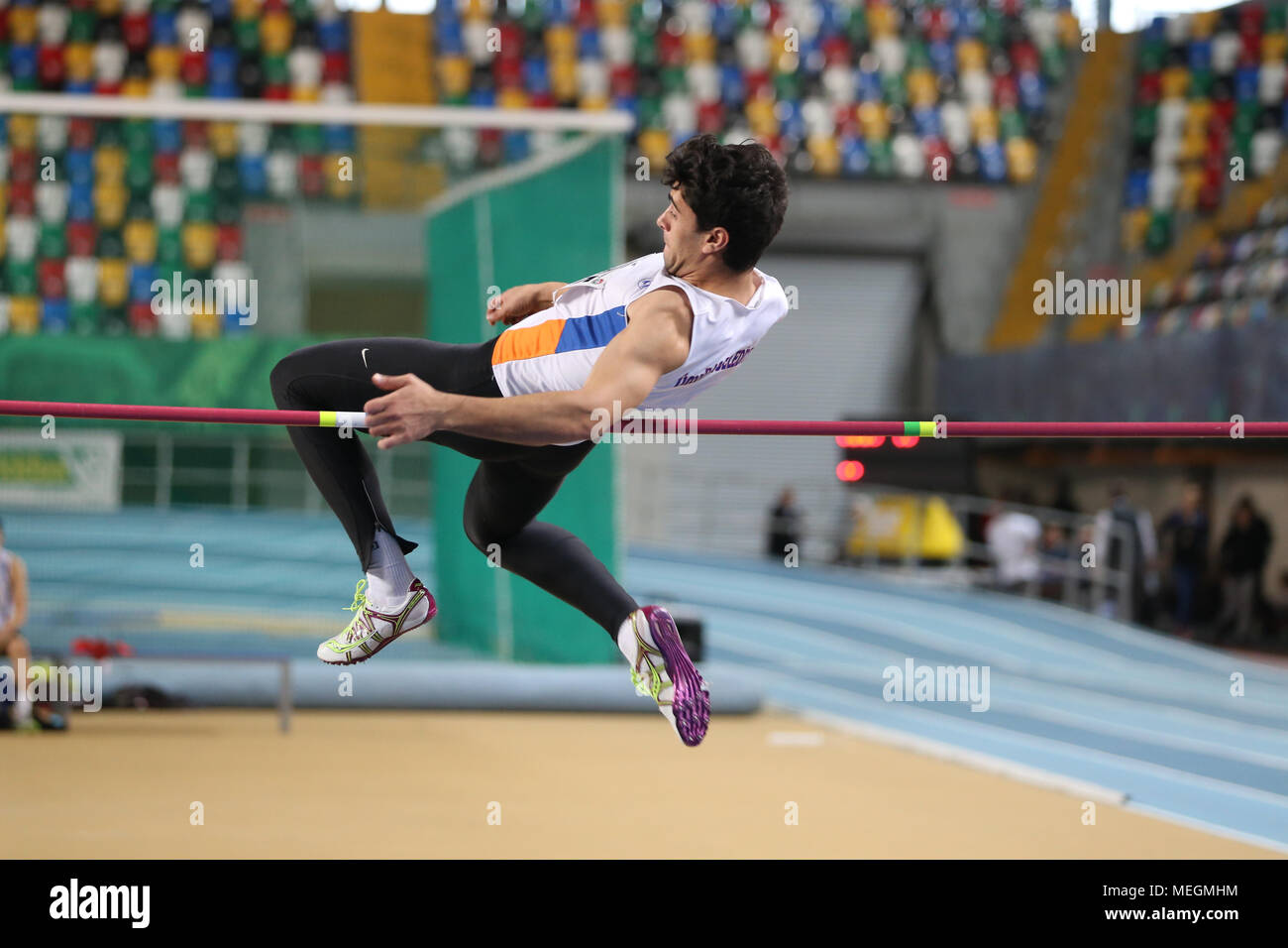 ISTANBUL, TURKEY - JANUARY 07, 2018: Undefined athlete high jumping ...