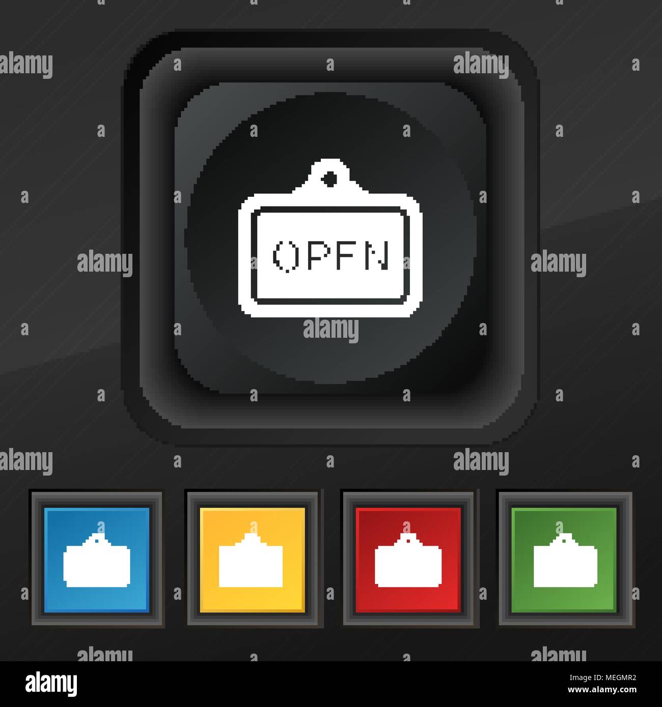 open icon symbol. Set of five colorful, stylish buttons on black ...