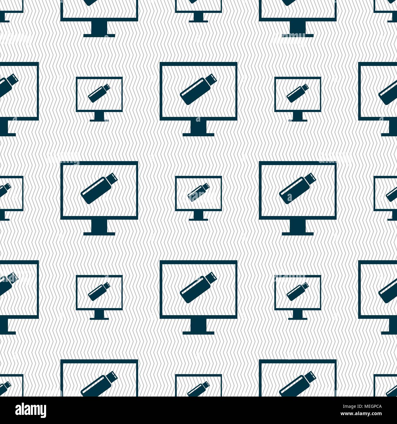 usb flash drive and monitor sign icon. Video game symbol. Seamless ...