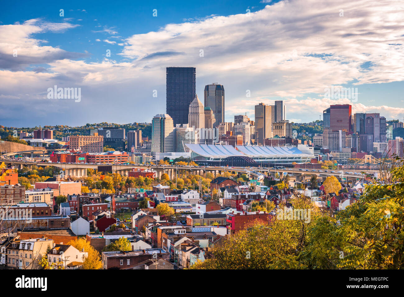 Pittsburgh, Pennsylvania, USA skyline from the hills. Stock Photo