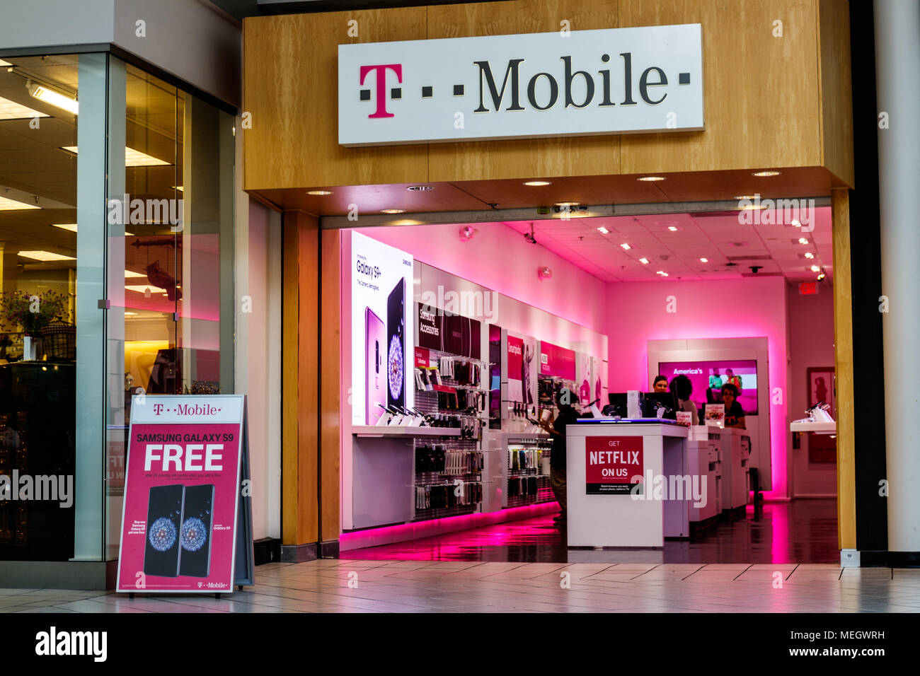 Dayton - Circa April 2018: T-Mobile Retail Wireless Store. Deutsche Telekom is T-Mobile's majority shareholder I Stock Photo