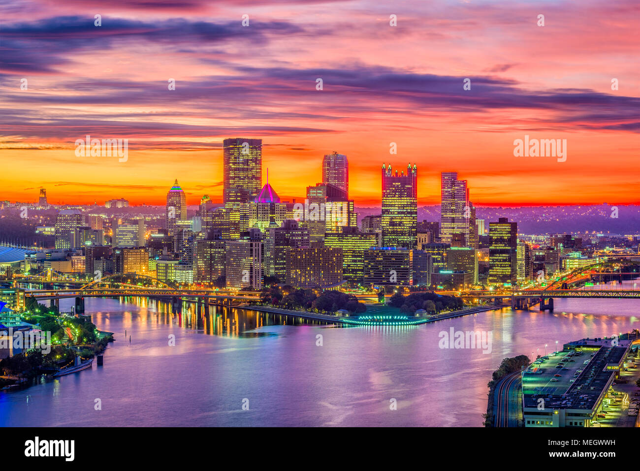 Pittsburgh, Pennsylvania, USA skyline on the river. Stock Photo