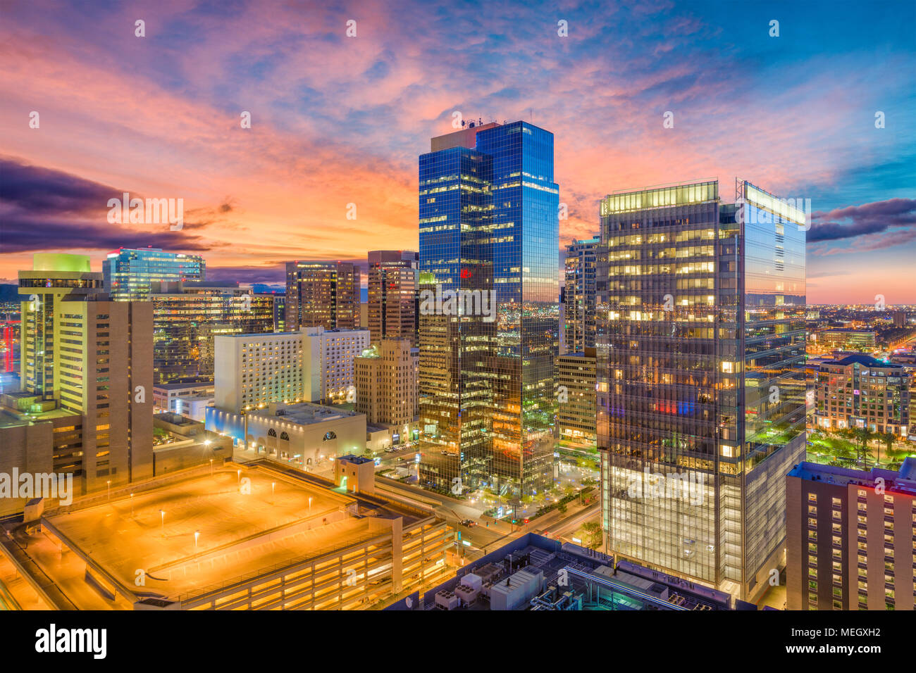 Phoenix, Arizona, USA cityscape in downtown at sunset. Stock Photo