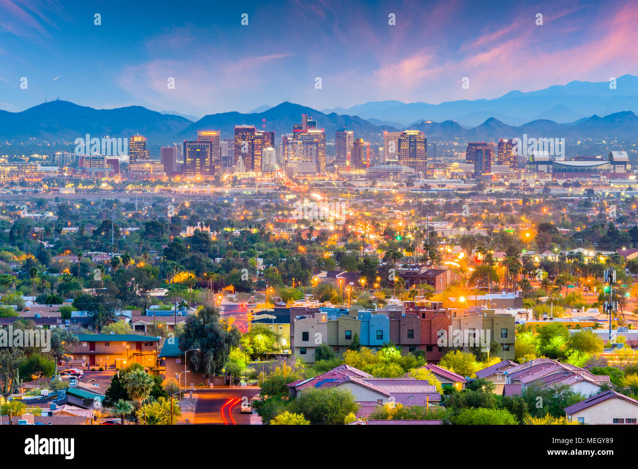 Phoenix, Arizona, USA downtown cityscape at dusk. Stock Photo