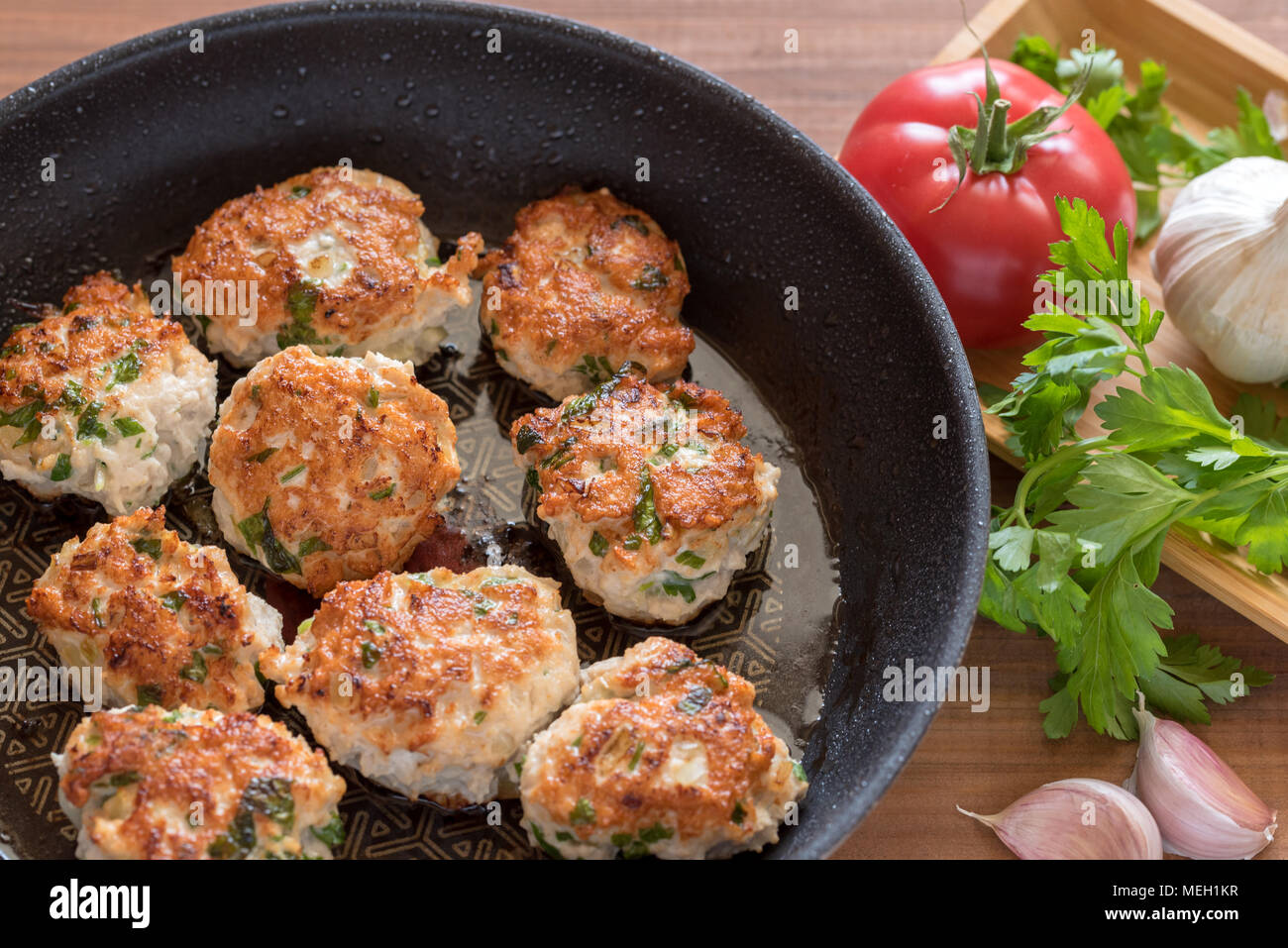 Fried turkey cutlets in a pan Stock Photo Alamy