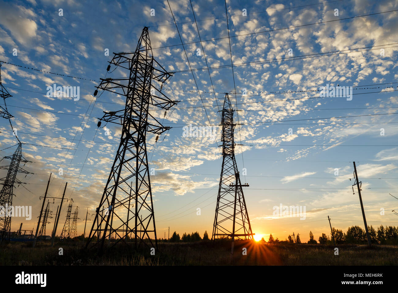High voltage power line Stock Photo Alamy