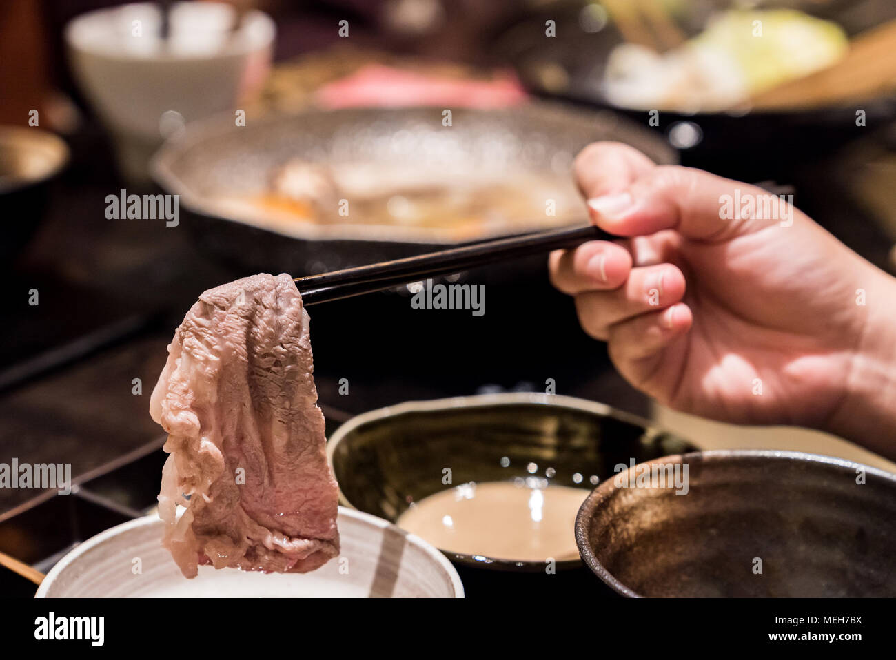 matsusaka beef A5 Wagyu Beef Shabu shabu with steam, Groumet Japanese