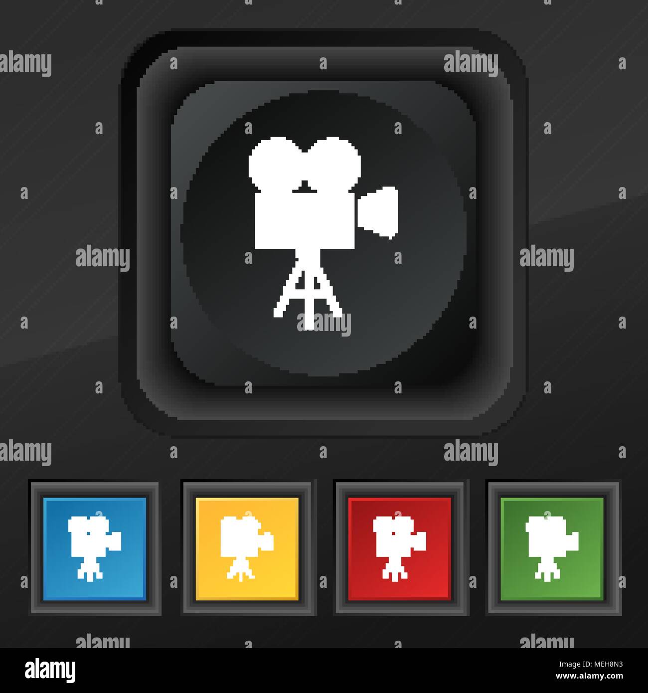 Video camera icon symbol. Set of five colorful, stylish buttons on ...