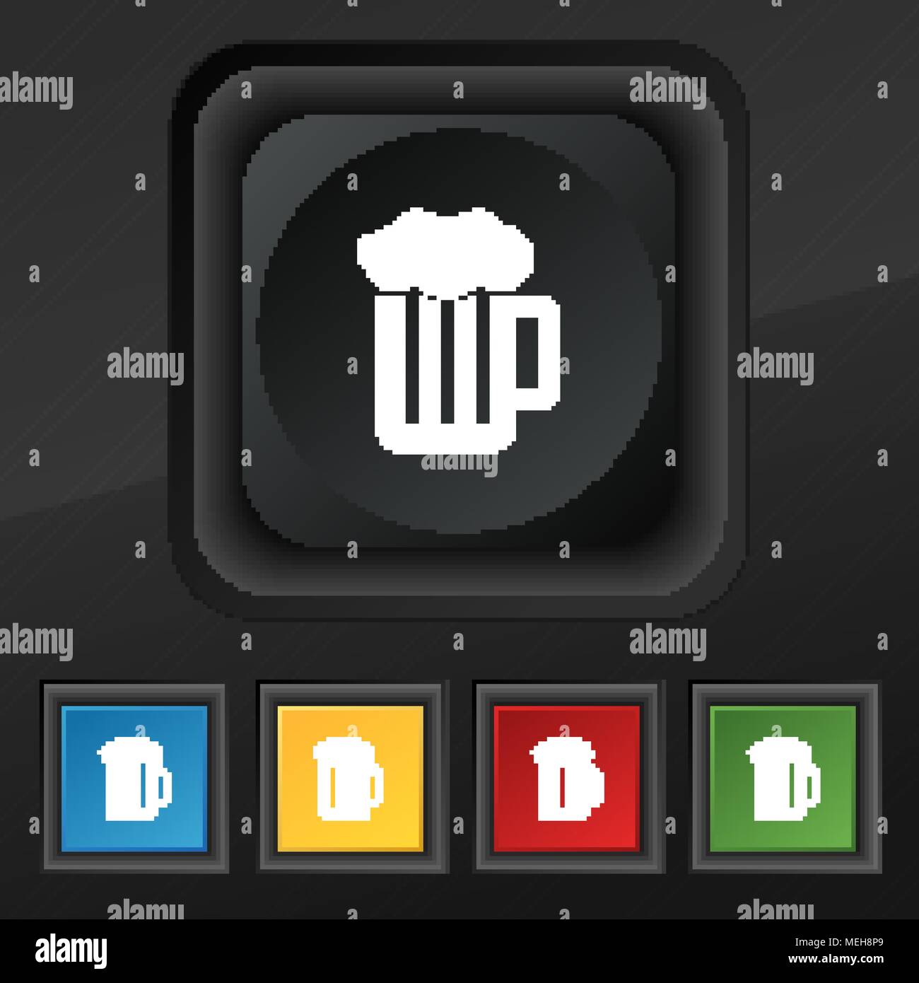 Glass of beer with foam icon symbol. Set of five colorful, stylish ...