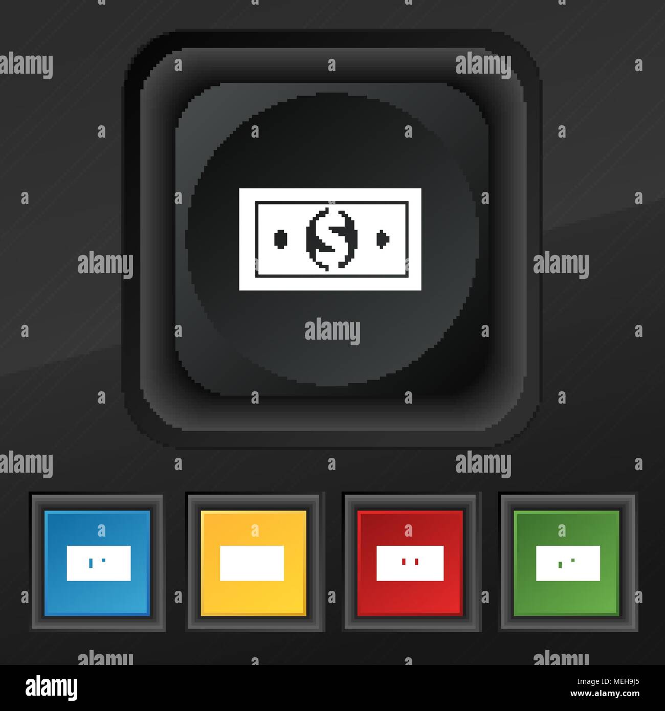 money, dollar icon symbol. Set of five colorful, stylish buttons on ...