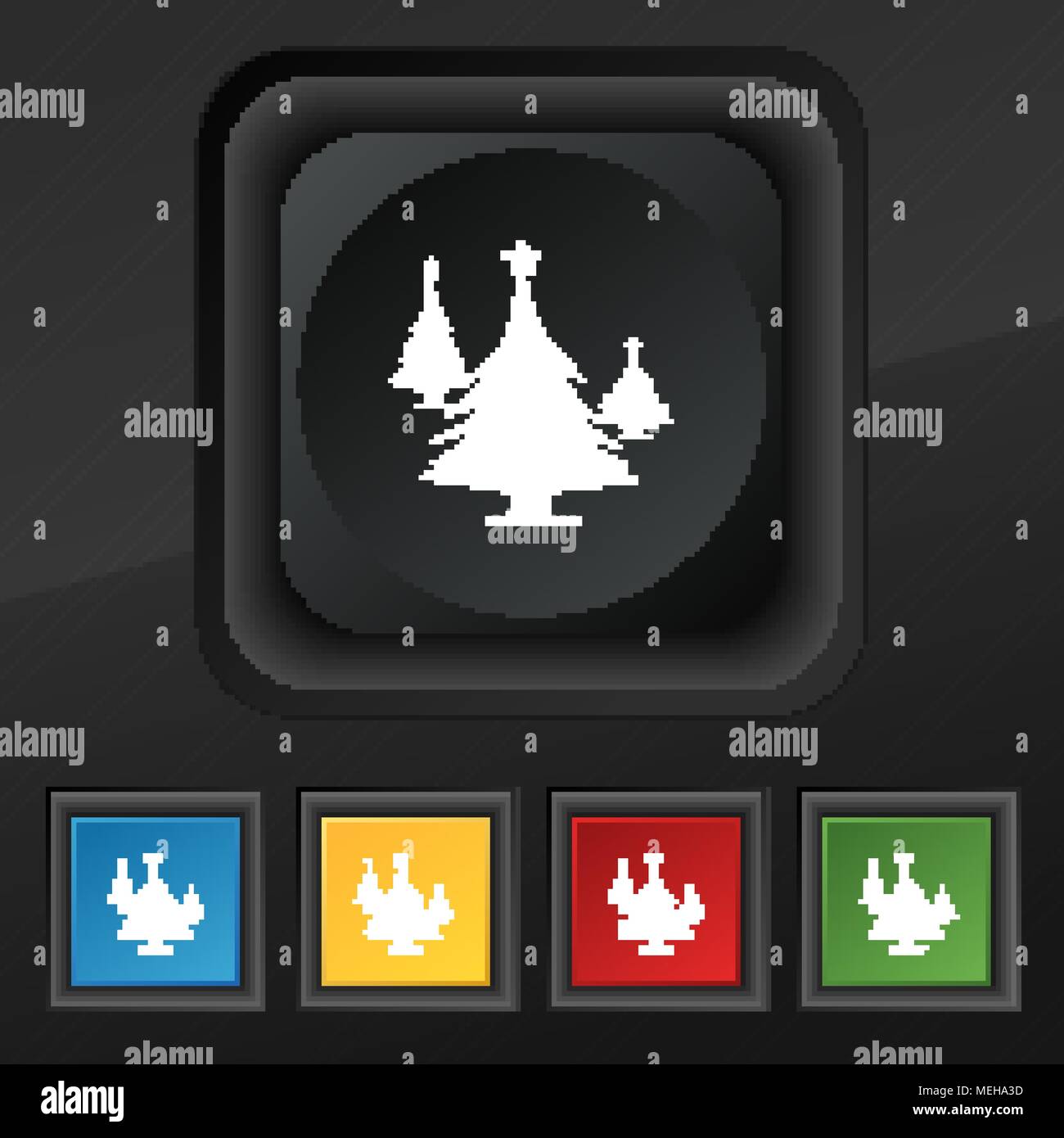 coniferous forest, tree, fir-tree icon symbol. Set of five colorful ...