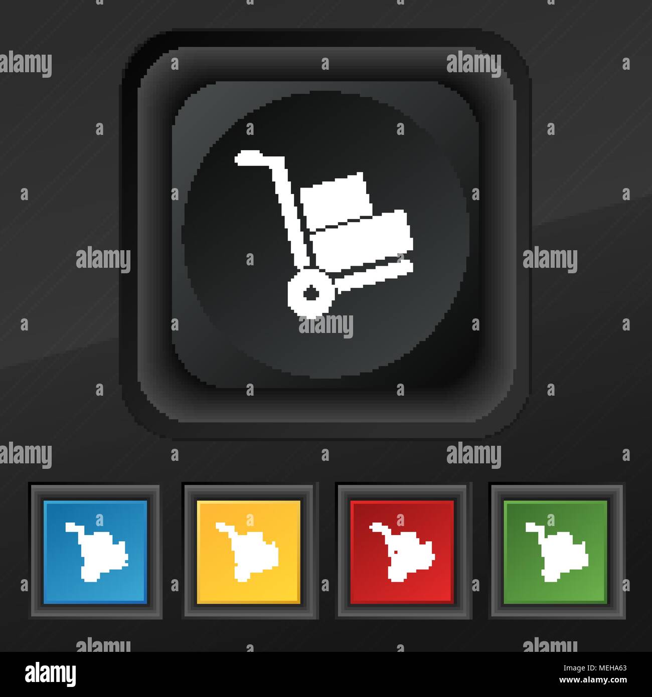 Loader icon symbol. Set of five colorful, stylish buttons on black ...