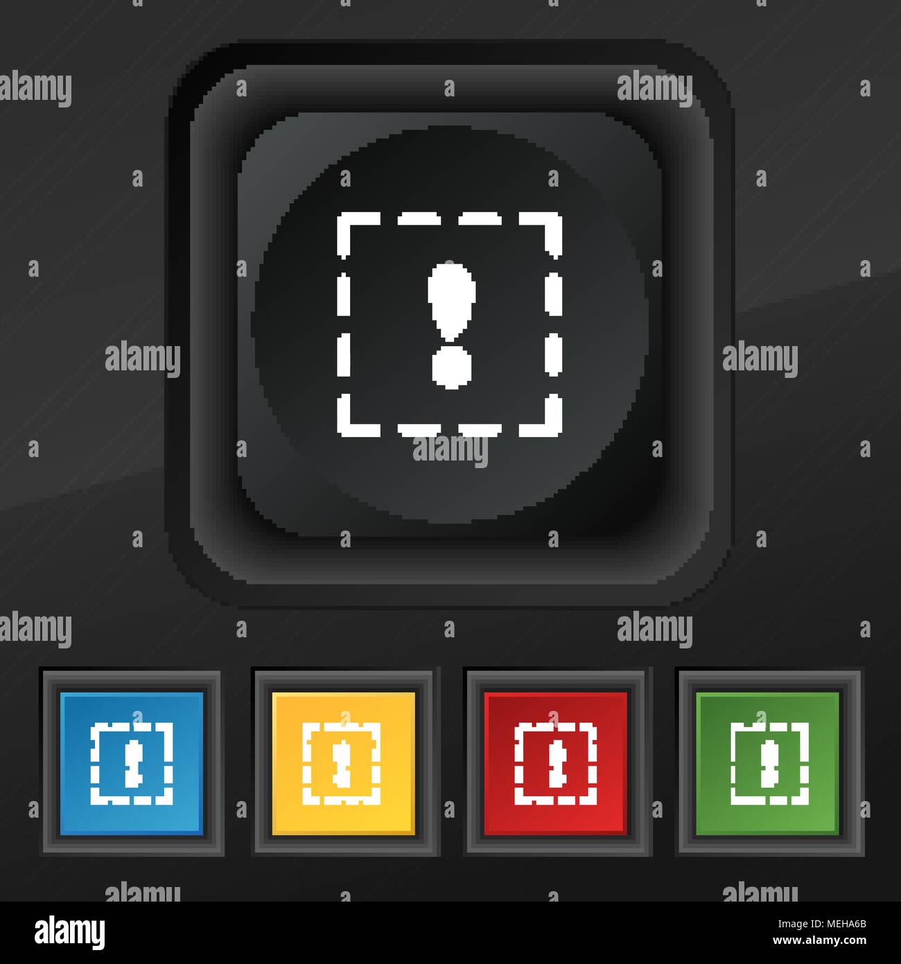 The exclamation point in a square icon symbol. Set of five colorful ...