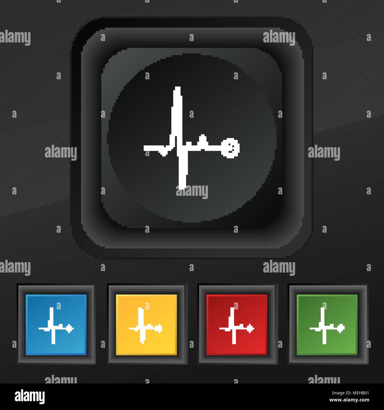 Heartbeat icon symbol. Set of five colorful, stylish buttons on black ...