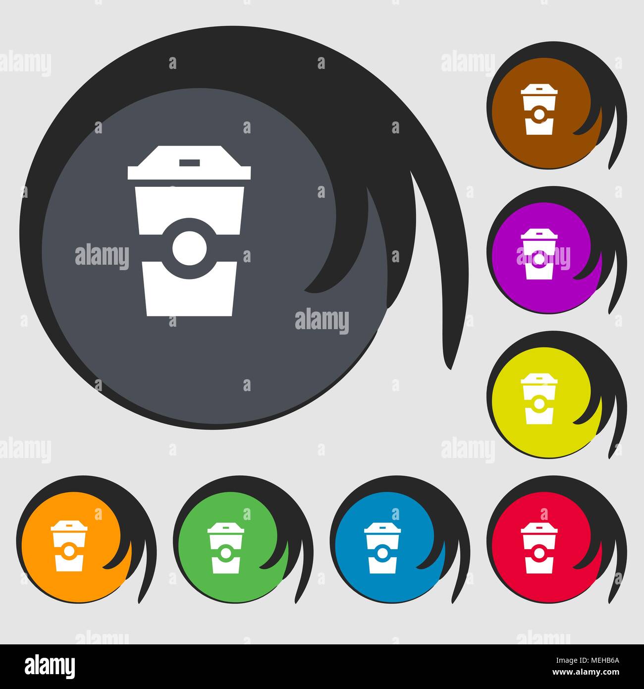 Breakfast, Coffee icon. Symbols on eight colored buttons. Vector ...
