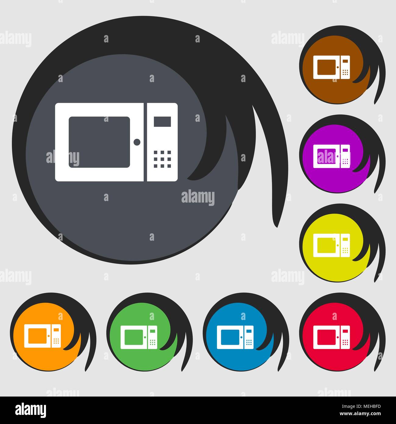 microwave icon. Symbols on eight colored buttons. Vector illustration
